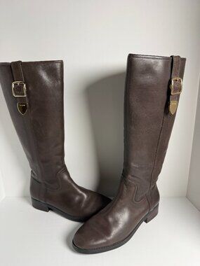 Coach Easton Extended Brown Tall Riding Boots Gold Detail Sz 9B